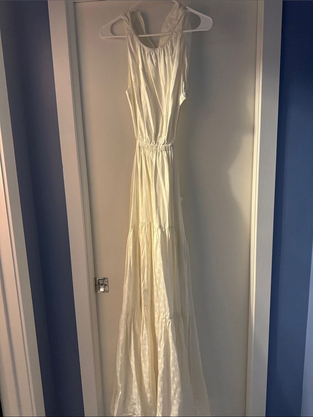 Light Cream Sleeveless Maxi Dress with Tiered Skirt
